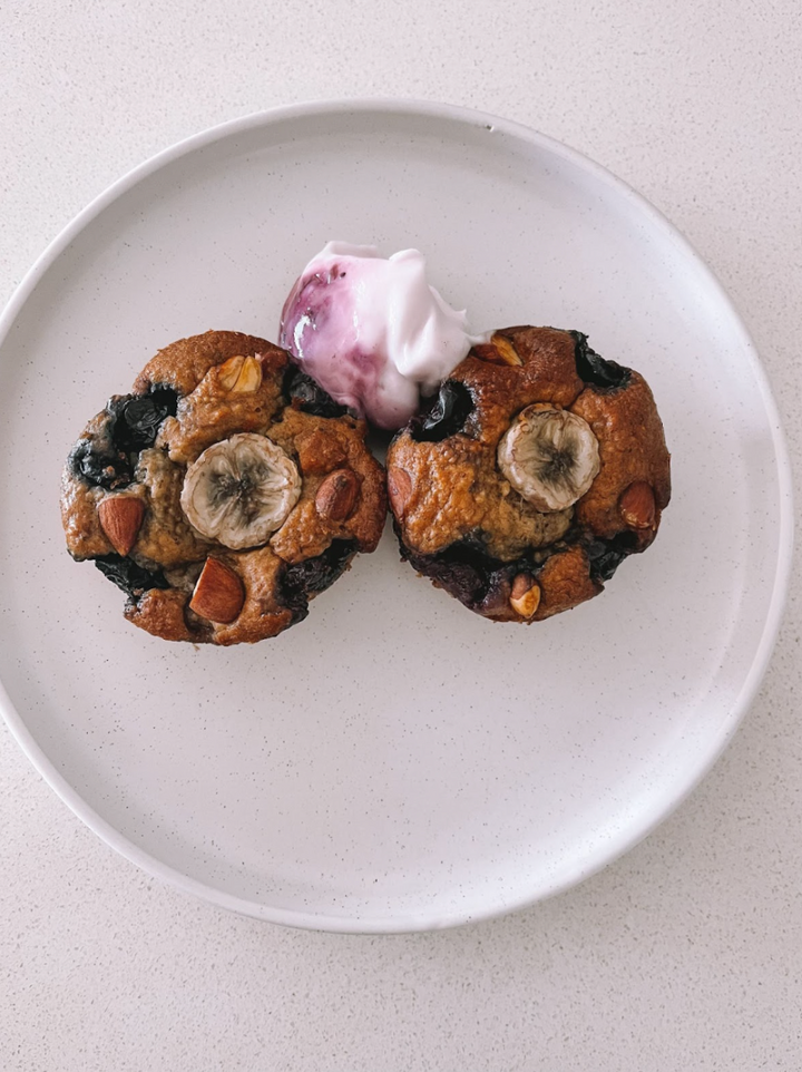 Baked Oat Banana Blueberry & Almond Muffins