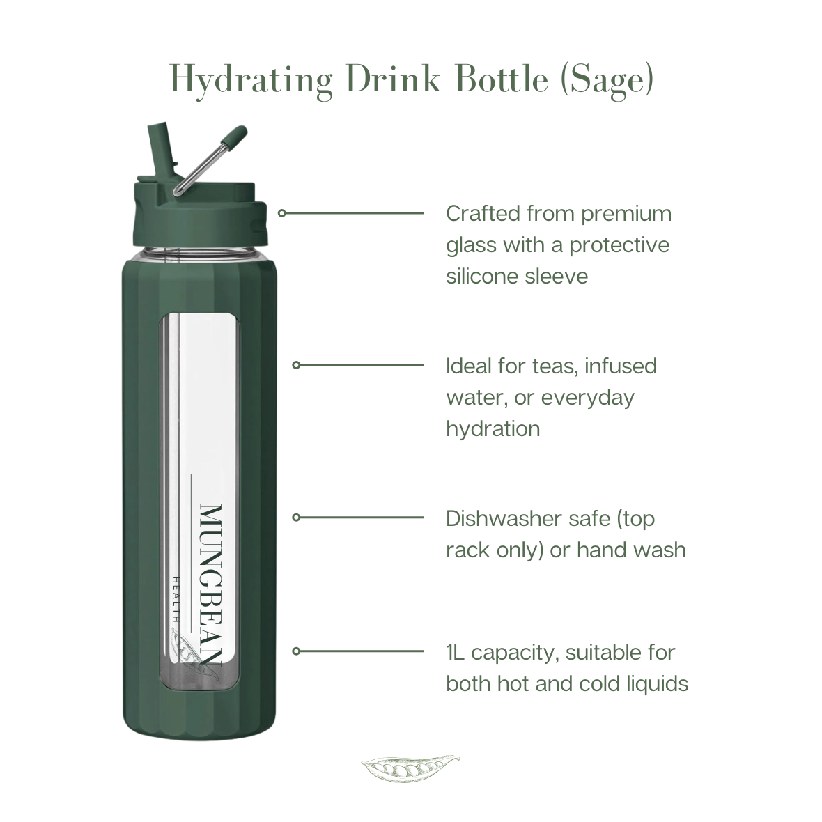 Hydrating Drink Bottle (Deep Sage) – 1L
