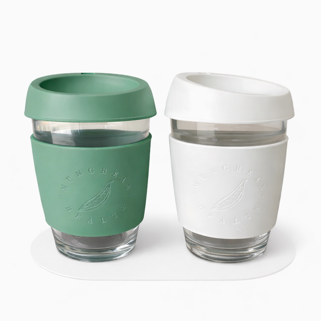 His & Hers Reusable Glass Keep Cup (1 x SAGE AND 1 x WHITE)
